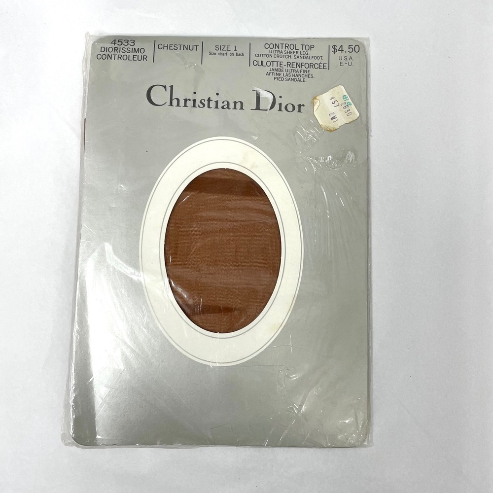 New Vintage Christian Dior pantyhose Size 1 chestnut tan control top ultra sheer